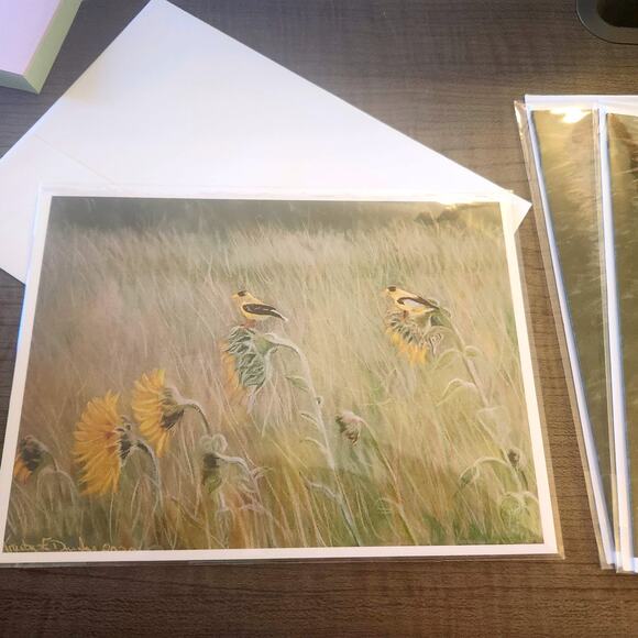 Sunflowers & Goldfinches 5"x7" Greeting Cards Set of 4 Acid Free Art Print - Picture 2 of 6